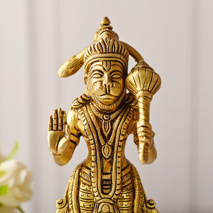Brass Standing Hanuman Idol – Handmade Traditional Brassware (8 Inch)