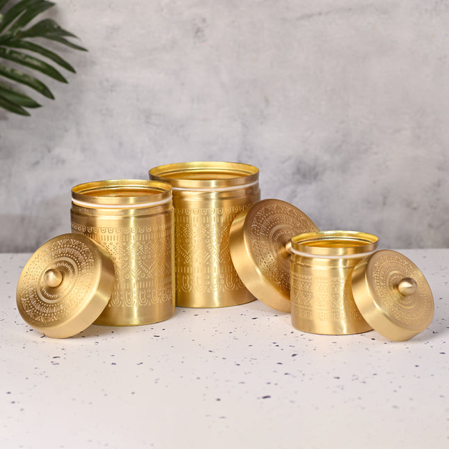 Brass Etching Storage Jars with Lids – Set of 3 Premium Containers