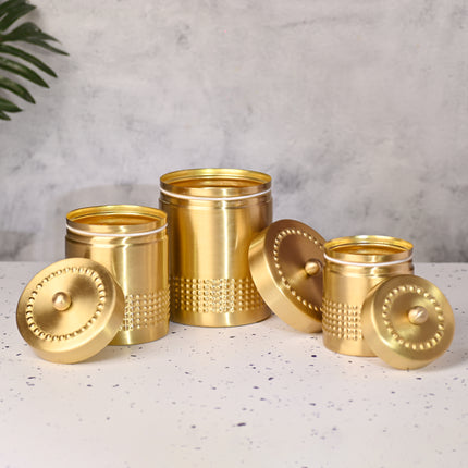 Brass Half Hammered Storage Jars with Lids – Set of 3 Premium Containers