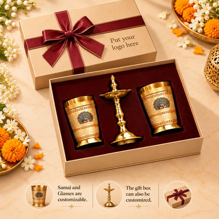Brass Luxury Gift Hamper with Glasses & Samai/Lamp