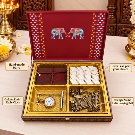 Brass Table Clock and Shubh Labh Gift/Corporate Hamper