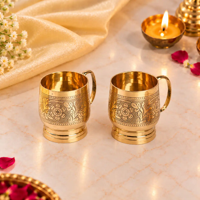 Brass Luxury Gift Hamper with Tea Cups & Tea Strainer