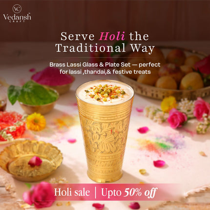 Brass Lassi Glass And Plate Set