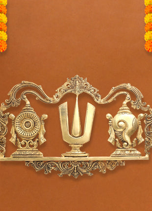 Brass Shankh Chakra Namah Wall Hanging (13.5 Inch)