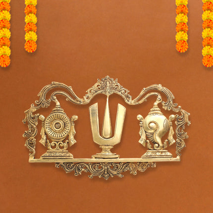 Brass Shankh Chakra Namah Wall Hanging (13.5 Inch)