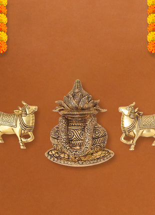 Brass Mangal Kalash With Cow Wall Hanging