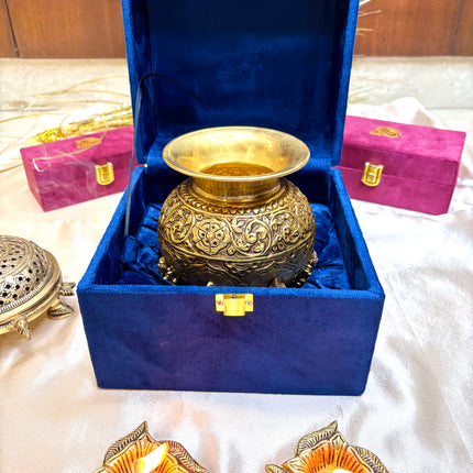 Brass Handcrafted Kalash with Velvet Box – Ashtalakshmi & Dashavatar