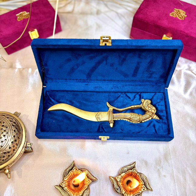 Brass Handcrafted Katar with Velvet Gift Box – Premium Indian Decor (9.5 Inch)