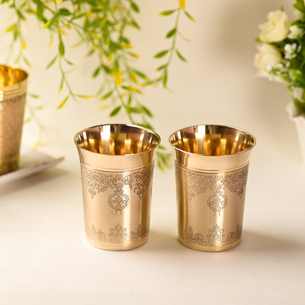 Brass Hand Carved Glass Pair (4 Inch)