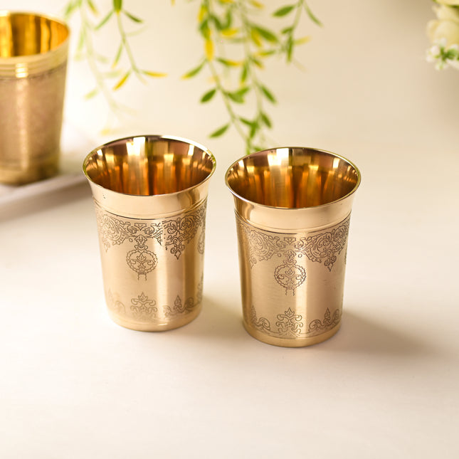 Brass Hand Carved Glass Pair (4 Inch)