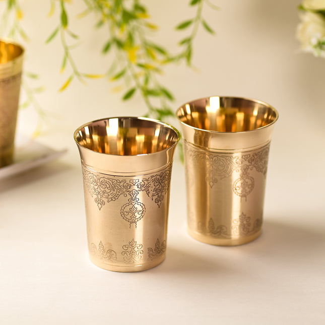 Brass Hand Carved Glass Pair (4 Inch)