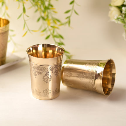 Brass Hand Carved Glass Pair (4 Inch)