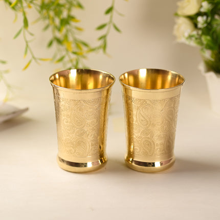 Brass Hand Carved Glass Pair (4.5 Inch)