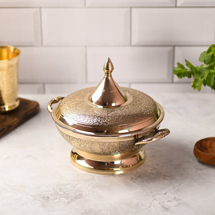 Brass Serving Pot With Lid And Handle (7.5 Inch)