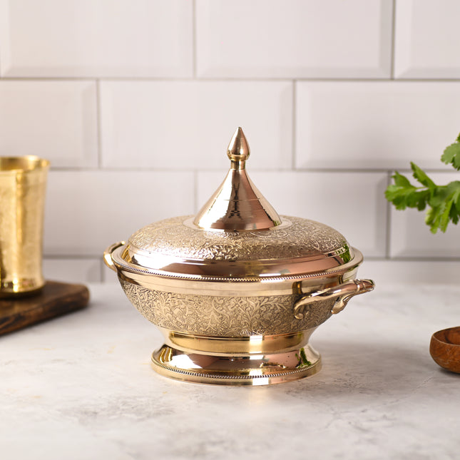 Brass Serving Pot With Lid And Handle (7.5 Inch)