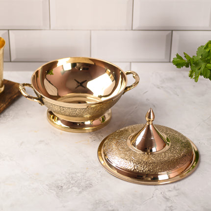 Brass Serving Pot With Lid And Handle (7.5 Inch)