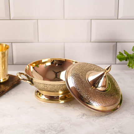 Brass Serving Pot With Lid And Handle (7.5 Inch)
