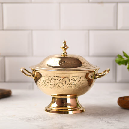 Brass Serving Pot With Lid And Handle (7 Inch)