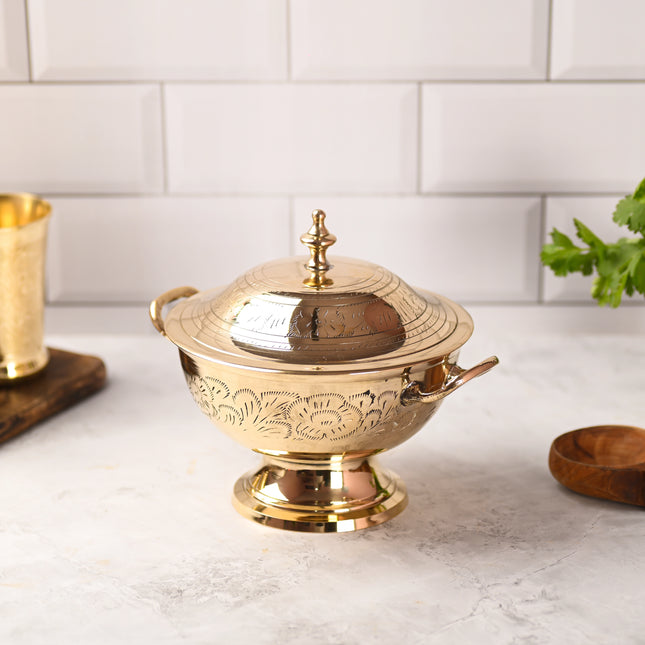 Brass Serving Pot With Lid And Handle (7 Inch)