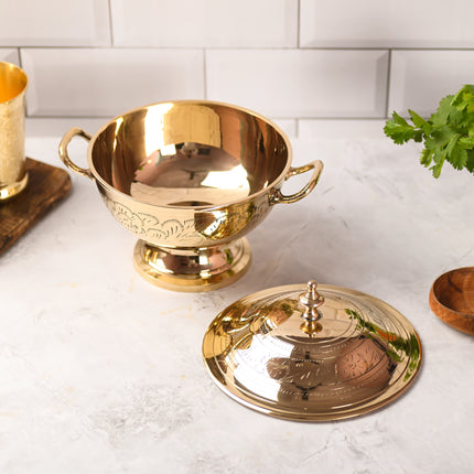Brass Serving Pot With Lid And Handle (7 Inch)