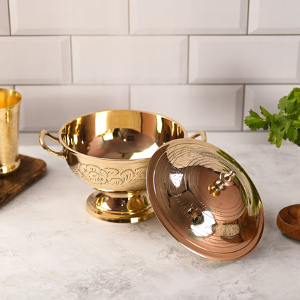 Brass Serving Pot With Lid And Handle (7 Inch)