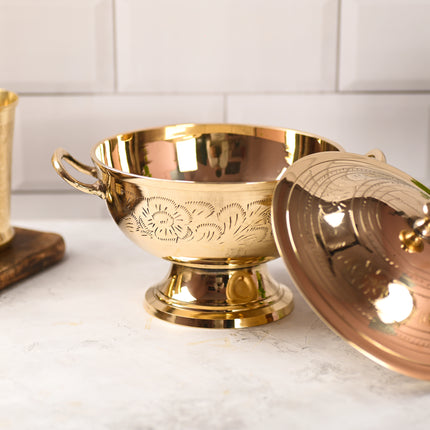Brass Serving Pot With Lid And Handle (7 Inch)