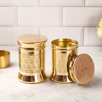 Brass Container / Storage Jar With Lid Pair (5.5 Inch)