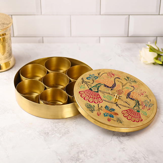 Brass Peacock Masala Daani / Spice Box