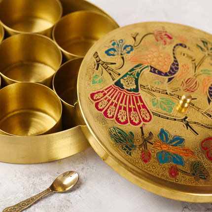 Brass Peacock Masala Daani / Spice Box