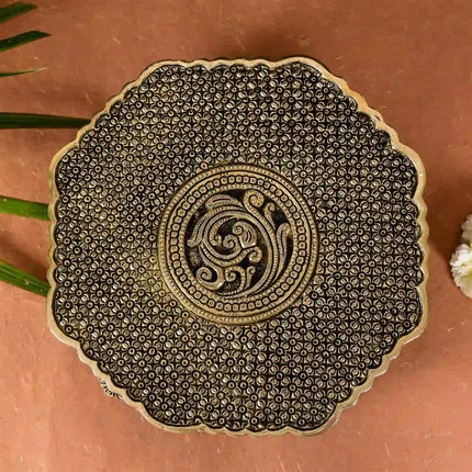 Beautifully Carved Brass Chowki/Stool (3.5 Inch)