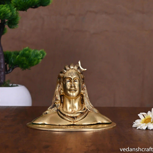 Brass Adiyogi Shiva Bust (4.5 Inch)