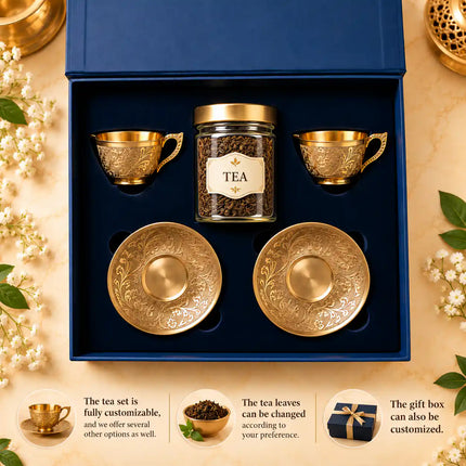 Brass Luxury Gift Hamper with Tea Cups & Saucer Set