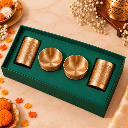 Brass Luxury Gift Hamper with Glasses & Bowls