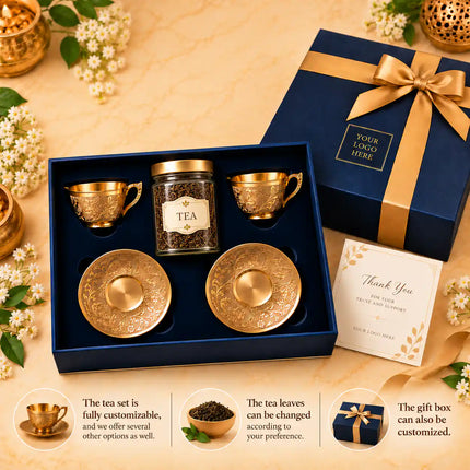 Brass Luxury Gift Hamper with Tea Cups & Saucer Set