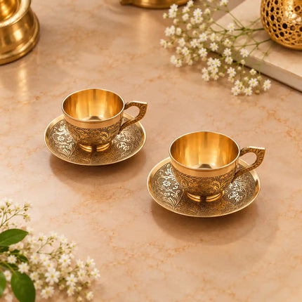 Brass Luxury Gift Hamper with Tea Cups & Saucer Set