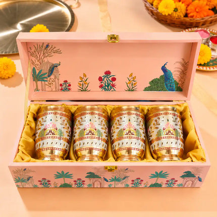 Brass Hand Painted Glass Pair House Warming Box Hamper