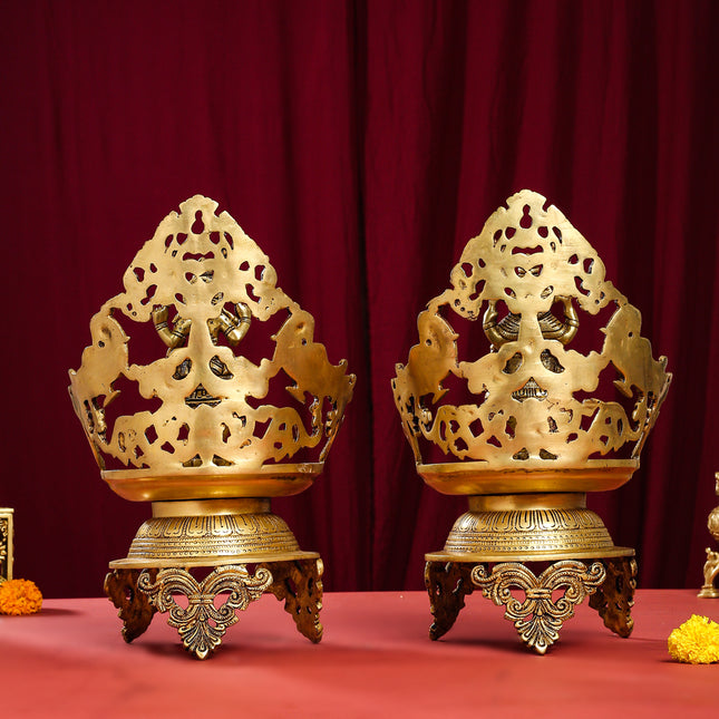 Brass Ganesha And Lakshmi Urli/Diya Set (13.5 Inch)