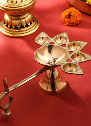Brass Divine Panch Aarti With Handle