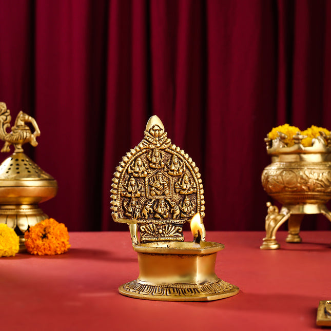 Brass Ashtalakshmi Ganesha Diya (5.2 Inch)
