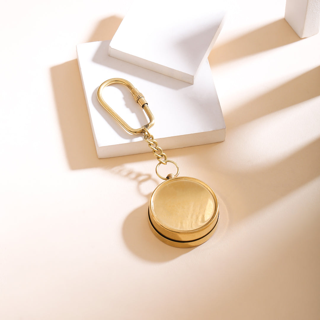 Brass Compass Keychain With Box