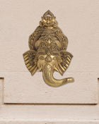 BRASS GANESHA FACE WITH BELL WALL HANGING (18 Inch)