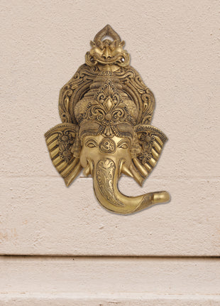BRASS GANESHA FACE WITH BELL WALL HANGING (18 Inch)