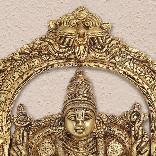Brass Tirupati Balaji/Venkateshwar Idol Wall Hanging In Frame (19.5 Inch)