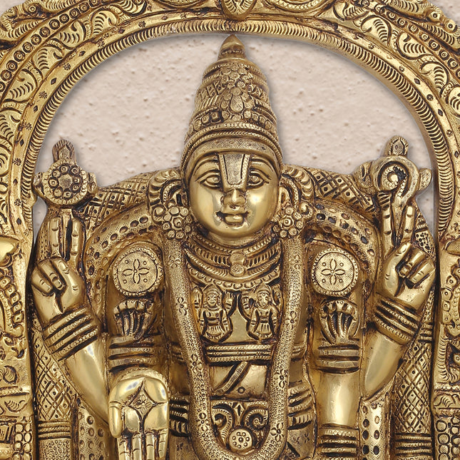 Brass Tirupati Balaji/Venkateshwar Idol Wall Hanging In Frame (19.5 Inch)