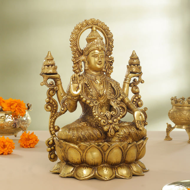 Brass Goddess Lotus Lakshmi Idol (12 Inch)