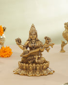 Brass Superfine Lotus Goddess Saraswati Idol (5.5 Inch)