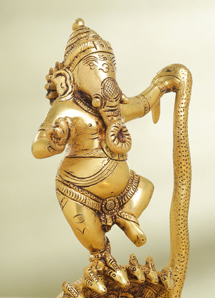 Brass Lord Dancing Ganesha On Snake (12 Inch)