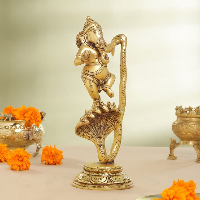 Brass Lord Dancing Ganesha On Snake (12 Inch)