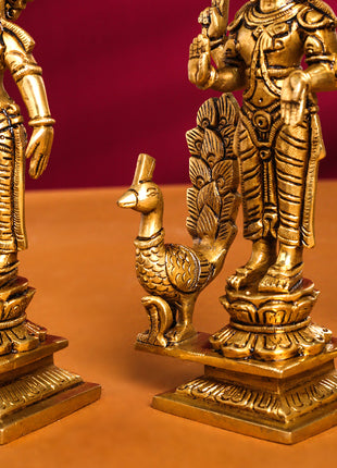 Brass Superfine Lord Murugan With Devasena And Valli Idols