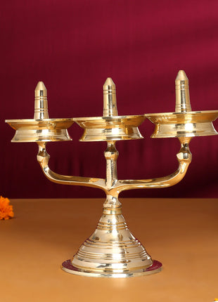 Brass Traditional Triple Diya/Lamp (8.5 Inch)